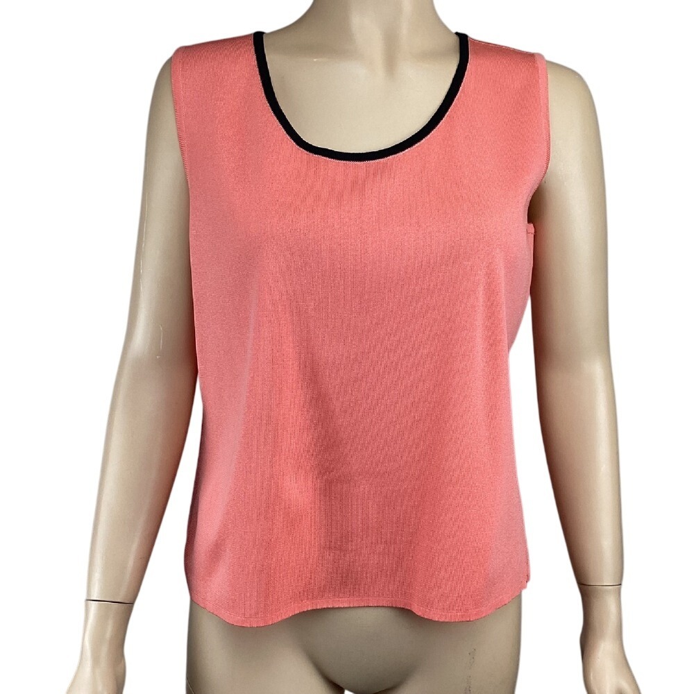 Ming Wang Knit Tank Top Size Small‎ Sleeveless Black Trim Coral Pink Stretch